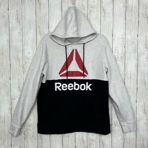 Reebok 2 Tone Black Gray Pull Over Hoodie Sweatshirt Size Medium
